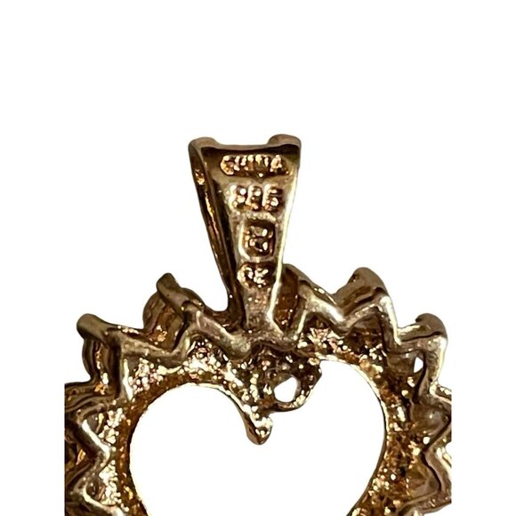 Sterling Silver 925 Cubic Zirconia‎ Gold Tone Overlay Open Heart Pendant Charm - Picture 5 of 7